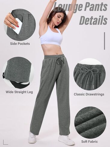 Women's High Waist Lounge Pants Wide Leg Yoga Sweatpants Loose Casual Pockets Drawstring Workout Joggers Pants in Saudi Arabia