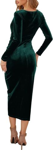 Elegant V-Neck Bodycon Midi Dress for Women - Sexy Cross-Wrap Cocktail Party Evening Dress - Autumn and Winter Formal Attire in Saudi Arabia