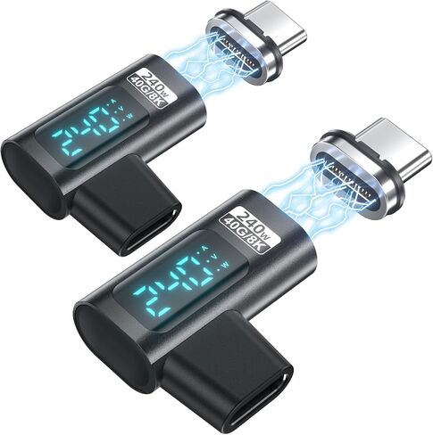 240W Digital Display USB C Magnetic Adapter 2Pack, 24Pin Straight USB C Power Meter Tester, Support Voltage, Current and Power Smart LED Display PD 240W, 40Gbps 8K 60Hz Video for 16/15, iPad, MacBook in Kuwait