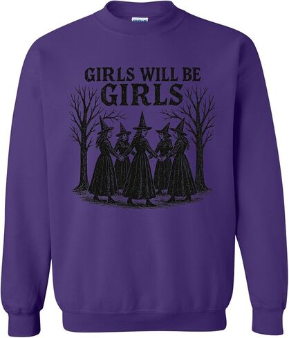 سويت شيرت ساحرة للفتيات من Girls Will Be Girls، بلوفر نسائي عتيق للهالوين، برقبة دائرية للخريف المخيف للجنسين in Kuwait