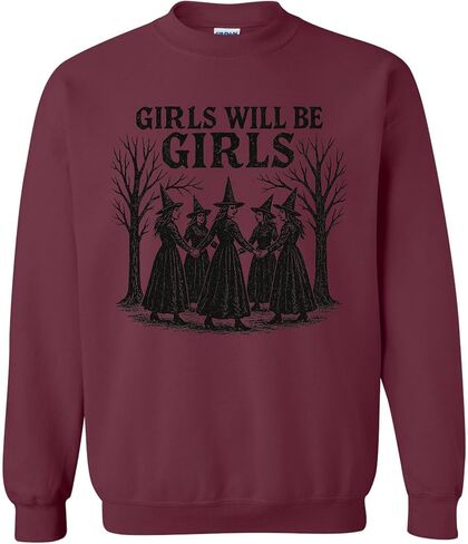 سويت شيرت ساحرة للفتيات من Girls Will Be Girls، بلوفر نسائي عتيق للهالوين، برقبة دائرية للخريف المخيف للجنسين in Kuwait