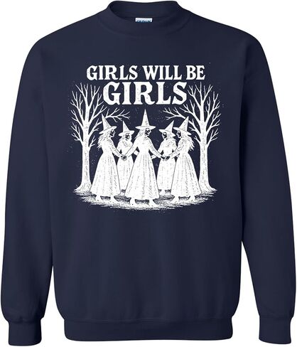 سويت شيرت ساحرة للفتيات من Girls Will Be Girls، بلوفر نسائي عتيق للهالوين، برقبة دائرية للخريف المخيف للجنسين in Kuwait