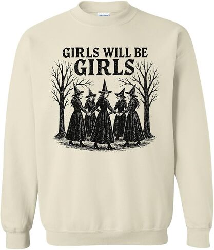 سويت شيرت ساحرة للفتيات من Girls Will Be Girls، بلوفر نسائي عتيق للهالوين، برقبة دائرية للخريف المخيف للجنسين in Kuwait