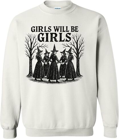 سويت شيرت ساحرة للفتيات من Girls Will Be Girls، بلوفر نسائي عتيق للهالوين، برقبة دائرية للخريف المخيف للجنسين in Kuwait