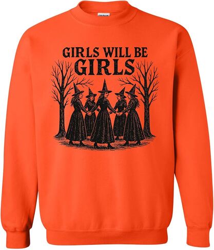 سويت شيرت ساحرة للفتيات من Girls Will Be Girls، بلوفر نسائي عتيق للهالوين، برقبة دائرية للخريف المخيف للجنسين in Kuwait