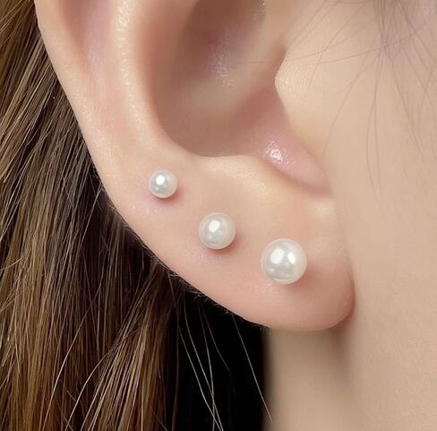 Small Pearl Stud Earrings, 5 Pairs Hypoallergenic Stainless Steel Simulated Pearl Earrings for Women, Lightweight Round Ball Studs Set 3-7MM Birthday Valentine's Day Jewelry Gifts in Saudi Arabia