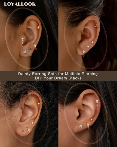 LOYALLOOK 925 Sterling Silver Earrings for Women Hypoallergenic 14K Gold Plated Stud Hoop Earring Stacks for Sensitive Ears Opal CZ Cartilage Stud Huggie Earring Sets for Multiple Piercing in Saudi Arabia