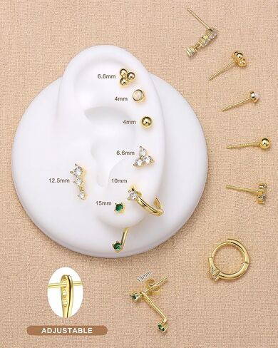 LOYALLOOK 925 Sterling Silver Earrings for Women Hypoallergenic 14K Gold Plated Stud Hoop Earring Stacks for Sensitive Ears Opal CZ Cartilage Stud Huggie Earring Sets for Multiple Piercing in Saudi Arabia