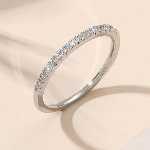 Single - Row Cubic Zirconia Band Ring, Dainty Sparkling Stackable Jewelry for Women, Ideal for Daily Wear in Saudi Arabia