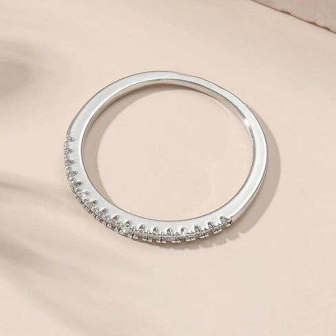 Single - Row Cubic Zirconia Band Ring, Dainty Sparkling Stackable Jewelry for Women, Ideal for Daily Wear in Saudi Arabia