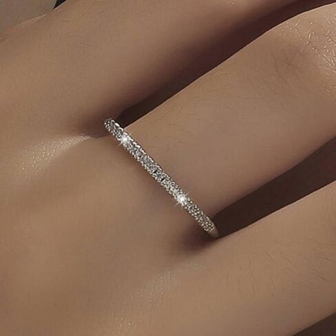 Single - Row Cubic Zirconia Band Ring, Dainty Sparkling Stackable Jewelry for Women, Ideal for Daily Wear in Saudi Arabia