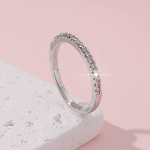 Single - Row Cubic Zirconia Band Ring, Dainty Sparkling Stackable Jewelry for Women, Ideal for Daily Wear in Saudi Arabia