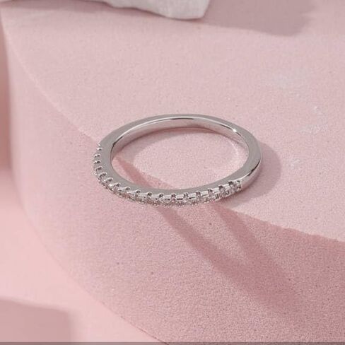 Single - Row Cubic Zirconia Band Ring, Dainty Sparkling Stackable Jewelry for Women, Ideal for Daily Wear in Saudi Arabia