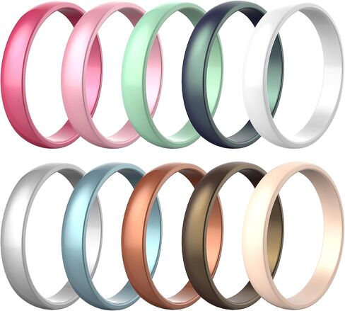 4 Packs Silicone Rings for Women, 5.5 mm Metallic Rubber Wedding Bands Stackable Ring in Saudi Arabia