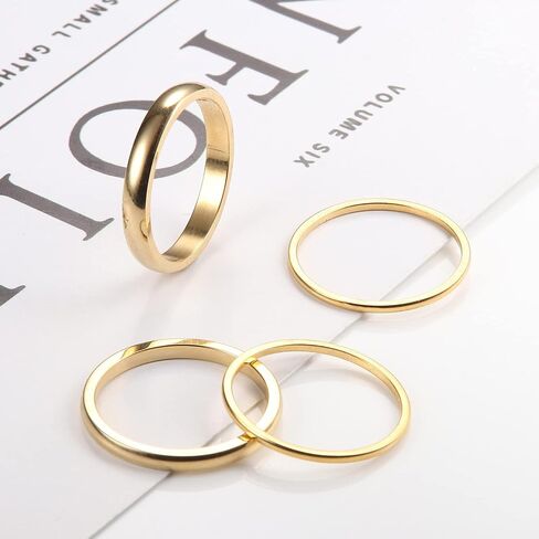 14K Gold Stacking Rings for Women Stackable Thin Gold Ring Plain Pinky Thumb Midi Statement Band Ring Comfort Fit 4Pcs 1mm 2mm 3mm 5mm in Saudi Arabia