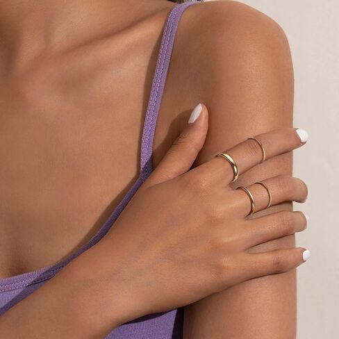 14K Gold Stacking Rings for Women Stackable Thin Gold Ring Plain Pinky Thumb Midi Statement Band Ring Comfort Fit 4Pcs 1mm 2mm 3mm 5mm in Saudi Arabia