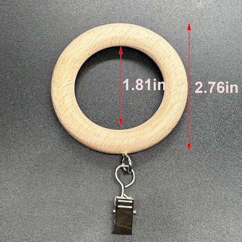 Wood Curtain Rings with Clips,Farmhouse Drapery Clips,Wooden Curtain Ring Hook Hangers Drapes Rings (12, 1.81 INCH Inner Dia) in Kuwait