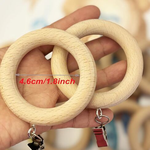 Wood Curtain Rings with Clips,Farmhouse Drapery Clips,Wooden Curtain Ring Hook Hangers Drapes Rings (12, 1.81 INCH Inner Dia) in Kuwait