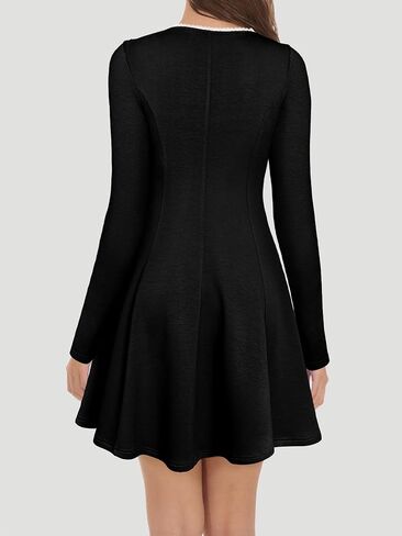 Lrady Womens Square Neck Bodice Dress Long Sleeve Flare A Line Club Party Mini Ruffle Swing Short Dresses in Kuwait