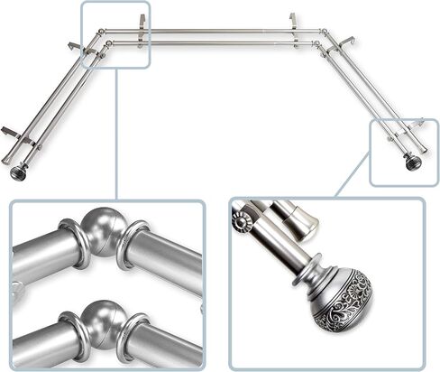 Rod Desyne 13/16" Nathan Bay Window Double Curtain Rod, 20-36", 38-72", Black in Kuwait