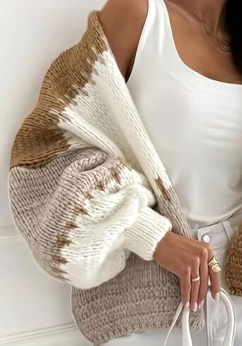 Womens Oversized Cardigan Sweaters,Open Front Color Block Lantern Long Sleeve Striped Knit Outwear Coats in Saudi Arabia
