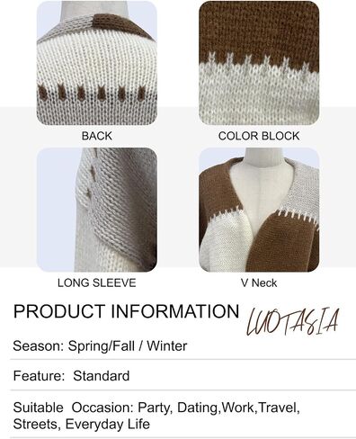 Womens Oversized Cardigan Sweaters,Open Front Color Block Lantern Long Sleeve Striped Knit Outwear Coats in Saudi Arabia
