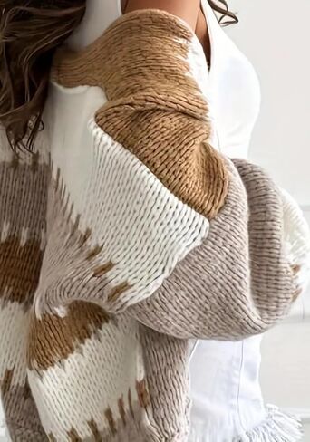 Womens Oversized Cardigan Sweaters,Open Front Color Block Lantern Long Sleeve Striped Knit Outwear Coats in Saudi Arabia