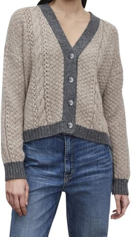 VELVET BY GRAHAM & SPENCER Women's Izzy Baby Alpaca Light Sweater, Oat/Grey in Saudi Arabia