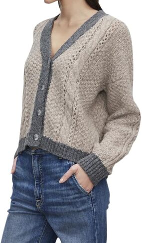 VELVET BY GRAHAM & SPENCER Women's Izzy Baby Alpaca Light Sweater, Oat/Grey in Saudi Arabia