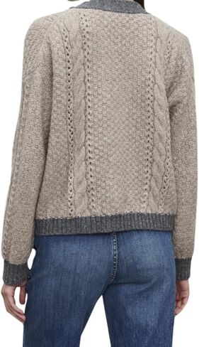 VELVET BY GRAHAM & SPENCER Women's Izzy Baby Alpaca Light Sweater, Oat/Grey in Saudi Arabia