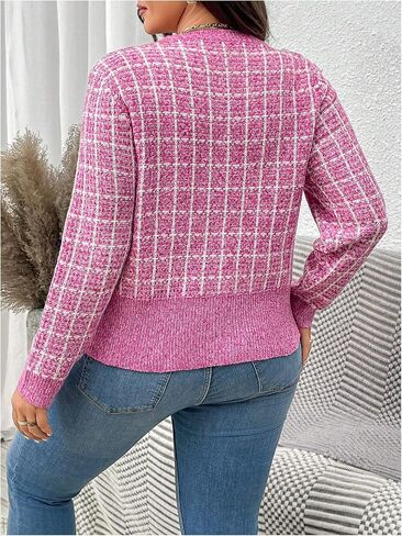 Floerns Women's Plus Size Tweed Long Sleeve Button Front Work Casual Cardigan Sweater in Saudi Arabia