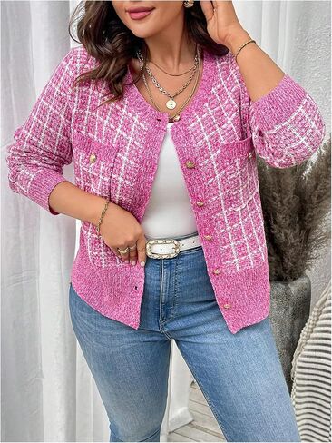 Floerns Women's Plus Size Tweed Long Sleeve Button Front Work Casual Cardigan Sweater in Saudi Arabia