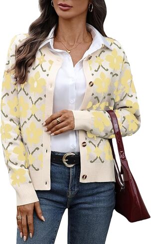 Women's Floral Cardigan Sweater Long Sleeve Button Down Bolero Shrug Sweaters for Dresses in Kuwait