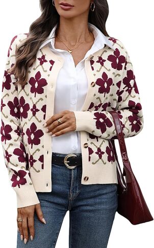 Women's Floral Cardigan Sweater Long Sleeve Button Down Bolero Shrug Sweaters for Dresses in Kuwait