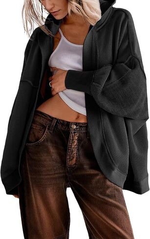 Women' s Drop Shoulder Sweatshirt Jacket Oversized Hoody Long Cardigan Coat Active Loose Casual Outwear in Saudi Arabia
