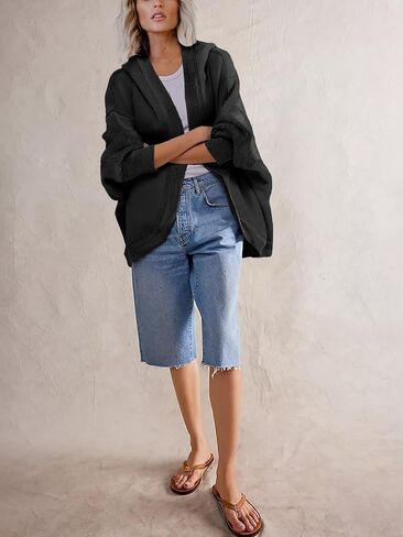 Women' s Drop Shoulder Sweatshirt Jacket Oversized Hoody Long Cardigan Coat Active Loose Casual Outwear in Saudi Arabia
