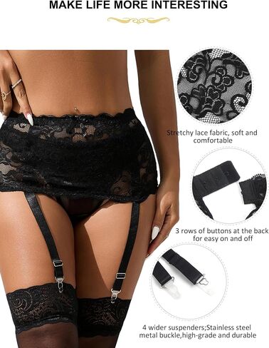 ohmydear Women Floral Lace Garter Belt with 4 Metal Clips Wide Mesh Suspender Belt Lingerie for Thigh Highs (No Stockings) in Saudi Arabia