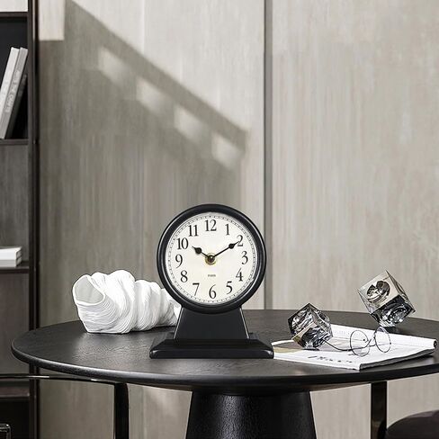 ساعة تناظرية بجانب السرير مقاس 6.7 بوصة، ساعة مكتب صغيرة قديمة تعمل بالبطارية، ساعة طاولة معدنية صامتة مزخرفة لديكور غرفة المعيشة، غرفة النوم، بجانب السرير، الرف (أسود) in Kuwait
