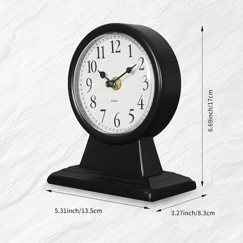 ساعة تناظرية بجانب السرير مقاس 6.7 بوصة، ساعة مكتب صغيرة قديمة تعمل بالبطارية، ساعة طاولة معدنية صامتة مزخرفة لديكور غرفة المعيشة، غرفة النوم، بجانب السرير، الرف (أسود) in Kuwait
