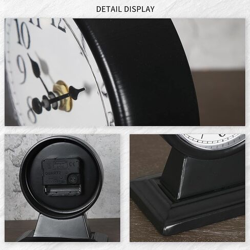 ساعة تناظرية بجانب السرير مقاس 6.7 بوصة، ساعة مكتب صغيرة قديمة تعمل بالبطارية، ساعة طاولة معدنية صامتة مزخرفة لديكور غرفة المعيشة، غرفة النوم، بجانب السرير، الرف (أسود) in Kuwait