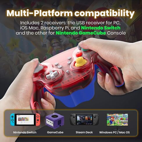 2 حزمة من وحدات التحكم عبر الإنترنت NGC Switch اللاسلكية 2.4 جيجا هرتز، جهاز استقبال GameCube وUSB، متوافق مع GameCube/Switch، Windows PC iOS Mac Raspberry Pi Steam (قابل لإعادة الشحن) (التوصيل والتشغيل) (الاهتزاز) أسود in Kuwait