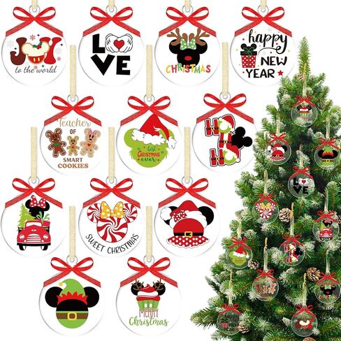 Clear Acrylic Ornaments - 12pcs Round Christmas Tree Decorations with Mouse Design Craft Ornaments for Party Hanging in Kuwait