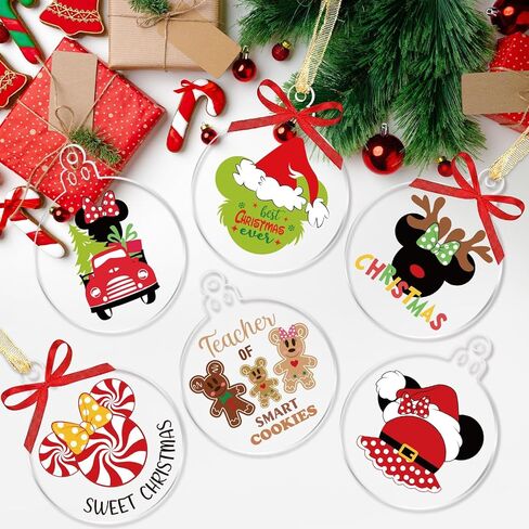 Clear Acrylic Ornaments - 12pcs Round Christmas Tree Decorations with Mouse Design Craft Ornaments for Party Hanging in Kuwait