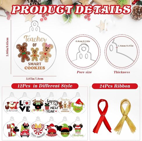 Clear Acrylic Ornaments - 12pcs Round Christmas Tree Decorations with Mouse Design Craft Ornaments for Party Hanging in Kuwait