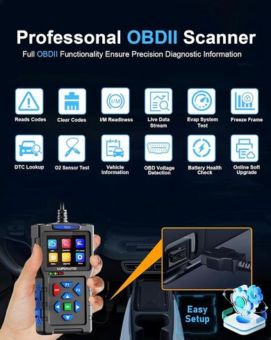 جهاز اختبار بطارية الماسح الضوئي OBD2 2 في 1، قارئ رموز محرك فحص المركبات الاحترافي مع أداة تشخيص جاهزية إعادة الضبط وI/M، بيانات حية، أداة مسح تشخيصي للسيارة OBDII لجميع المركبات بعد عام 1996 in Kuwait