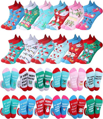 12 Pairs Funny Christmas Ankle Socks for Women Men Novelty Xmas Holiday Low Cut Tab Socks Merry Christmas Gifts for Adults in Saudi Arabia