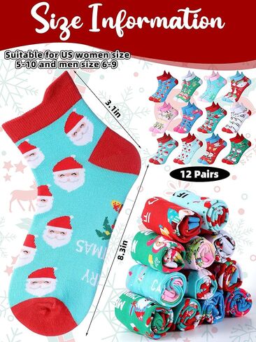 12 Pairs Funny Christmas Ankle Socks for Women Men Novelty Xmas Holiday Low Cut Tab Socks Merry Christmas Gifts for Adults in Saudi Arabia