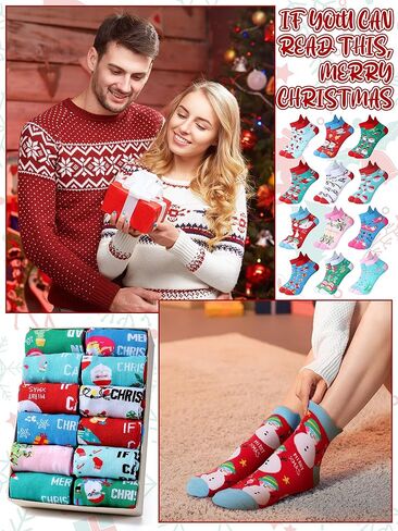 12 Pairs Funny Christmas Ankle Socks for Women Men Novelty Xmas Holiday Low Cut Tab Socks Merry Christmas Gifts for Adults in Saudi Arabia