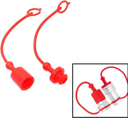 Hydraulic Coupler Dust Cap Plug Set 3/8 ISO-B 5675 AG,CEKER Hydraulic Dust Covers Male Female Quick Connects Fittings,Red Cap with Retention Ring Keeps Cap Attached to Hose 2Set in Kuwait