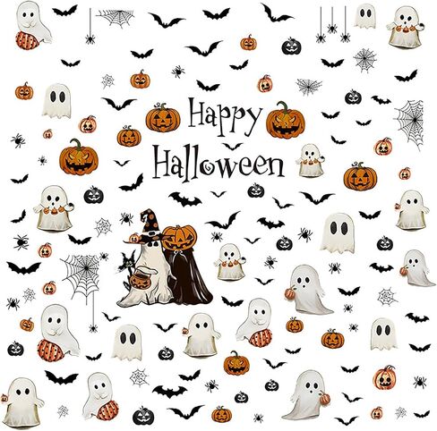 Halloween Large Ghost Window Clings Halloween Window Stickers White Ghost Bat Black Cat Pumpkin Windows Cling Decorations Cute Windows Decals for Holiday Party Home School Store Glass Decor in Saudi Arabia